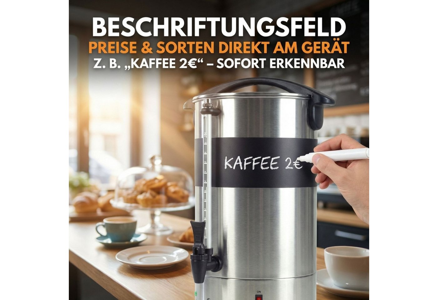 Sommertal Kaffee- /Teestation, Filterkaffeemaschine groß mit Warmhaltefunktion & Beschriftungsfeld Bild 4