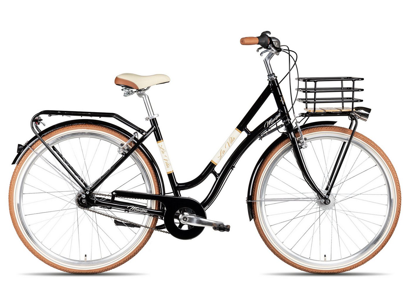 Maxim Cityrad Maxim La Vita Nexus, 7 Gang Shimano Nexus 7 Rücktritt Schaltwerk, Nabenschaltung Rücktritt, Gepäckkorb über Vorderrad schwarz/grau Bild 2