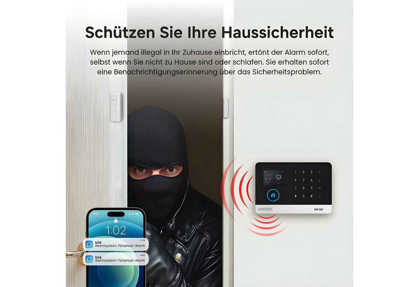 HS.SUPPLY WLAN Alarmanlage Set mit App, Bewegungsmelder & Türsensor Alarmanlage (Smart Alarmanlage mit App, 100 dB Sirene und 24h Akku-Backup) Bild 4