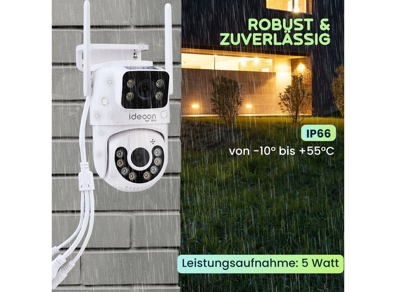shop'n smile ideoon IP-Überwachungskamera Leistungsstarke Dual Lens Outdoor Überwachungskamera 355° Nachtsicht (Außenbereich, 1-tlg., IP66, Full HD, 355°/90° Schwenk, 3.6mm Objektiv, 80°, 15,96 dBm) Bild 3