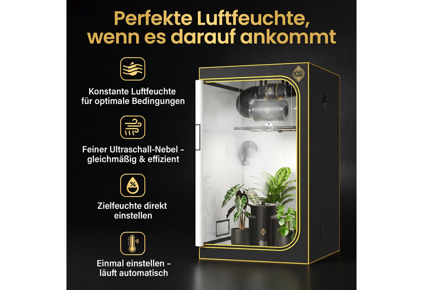 THE GROW Luftbefeuchter Nebel PRO 6L Ultraschall mit Sensor und Schlauch, 6 l Wassertank, Hygrostat, externer Sensor, Schlauch, Timer, Top-Fill, Auto-Stopp Bild 5