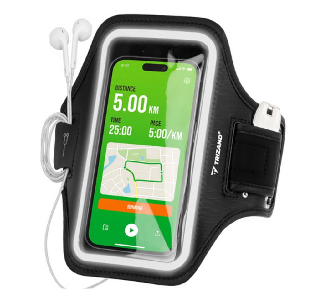 Trizand Laufgürtel Laufgürteltasche Armband Handyhülle (Spar-Set, 1-St., Reflektoren) Zwei praktische Fächer bieten sicheren Stauraum Bild 4