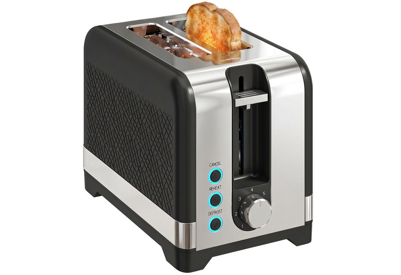 HOMCOM Toaster 7 Bräunungsstufen, Aufwärmen, Abbruch, Krümelschublade, 2 Schlitze, für 2 Scheiben, 930 W, abnehmbarer Brötchenaufsatz, Auftaufunktion, Brotzentrierung, AutoOff