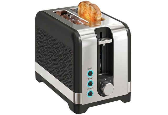 HOMCOM Toaster 7 Bräunungsstufen, Aufwärmen, Abbruch, Krümelschublade, 2 Schlitze, für 2 Scheiben, 930 W, abnehmbarer Brötchenaufsatz, Auftaufunktion, Brotzentrierung, AutoOff