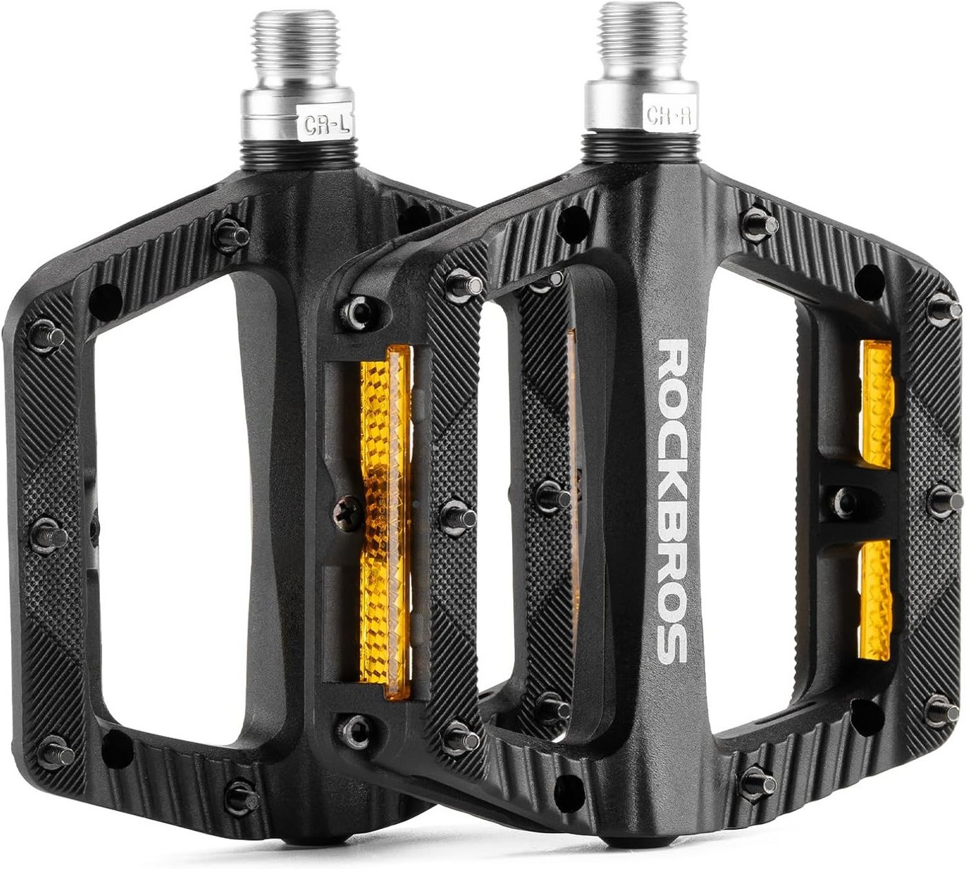 ROCKBROS Fahrradpedale Rutschfeste Flat Fahrradpedale für MTB E-Bike Gravel, mit Reflektor