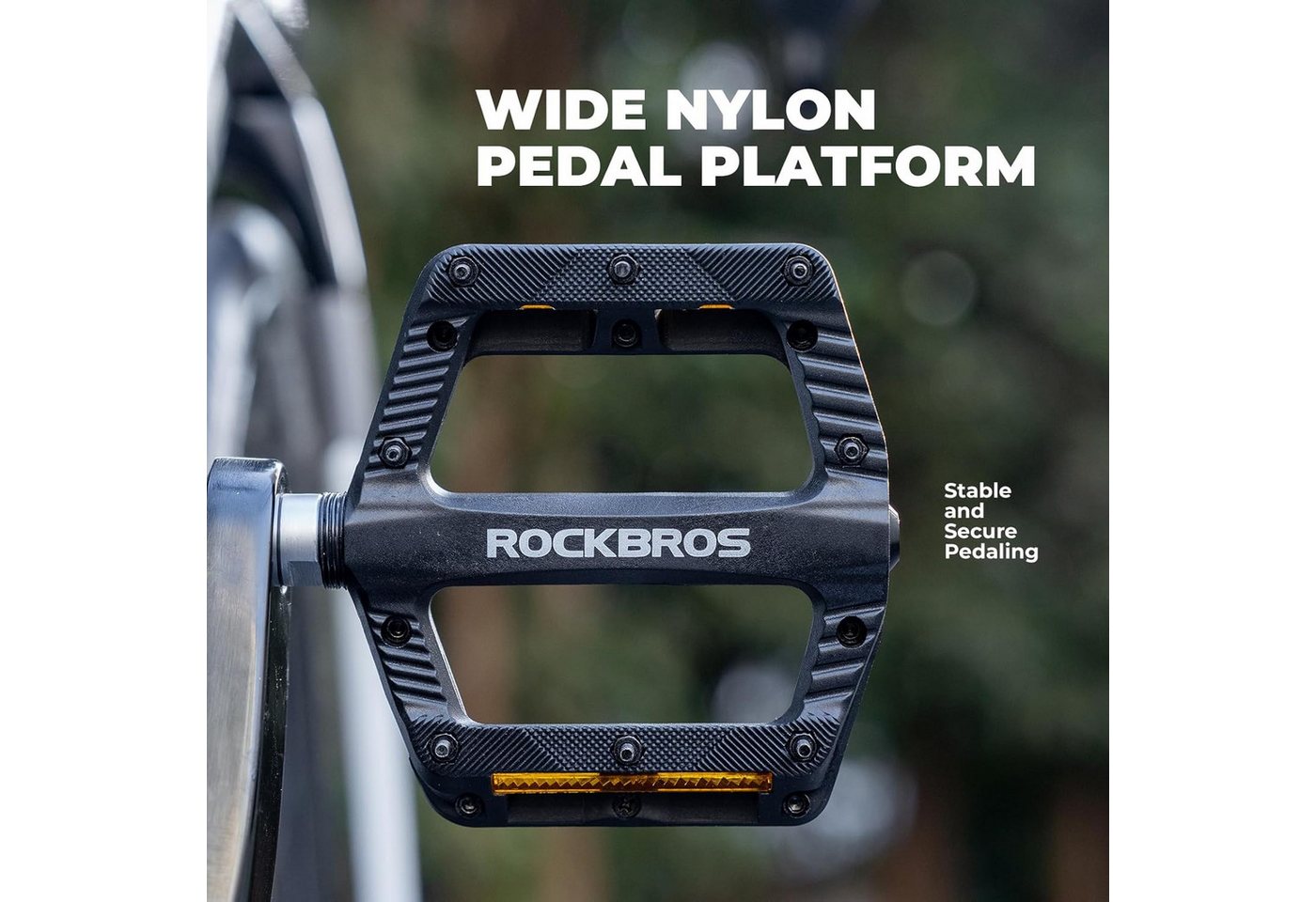 ROCKBROS Fahrradpedale Rutschfeste Flat Fahrradpedale für MTB E-Bike Gravel, mit Reflektor Bild 4