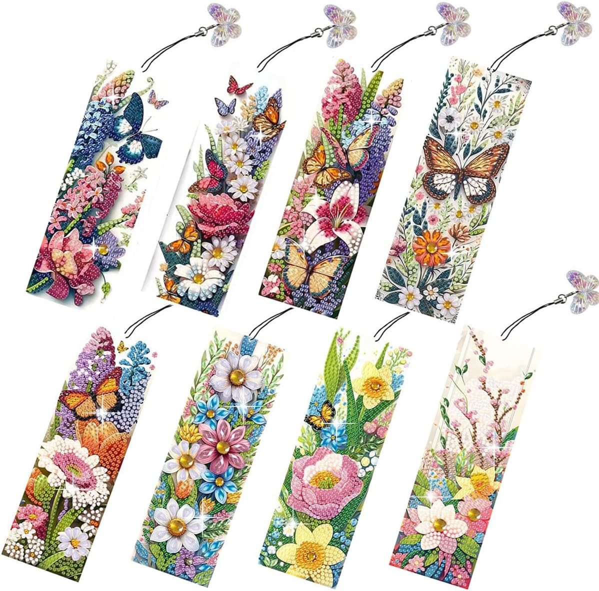 Zaewry Lesezeichen 8 Stück 5D-Diamant-Kunst-Lesezeichen für Leseliebhaber, mit Quasten, Geschenk für Abschlussfeier, Geburtstag, Blume Bild 2