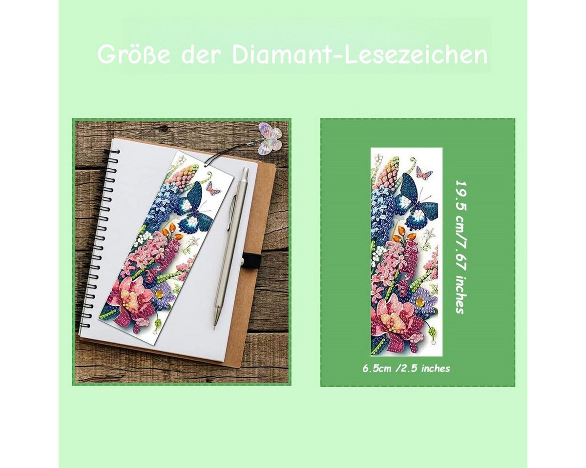Zaewry Lesezeichen 8 Stück 5D-Diamant-Kunst-Lesezeichen für Leseliebhaber, mit Quasten, Geschenk für Abschlussfeier, Geburtstag, Blume Bild 3