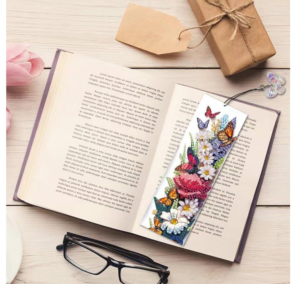 Zaewry Lesezeichen 8 Stück 5D-Diamant-Kunst-Lesezeichen für Leseliebhaber, mit Quasten, Geschenk für Abschlussfeier, Geburtstag, Blume Bild 4