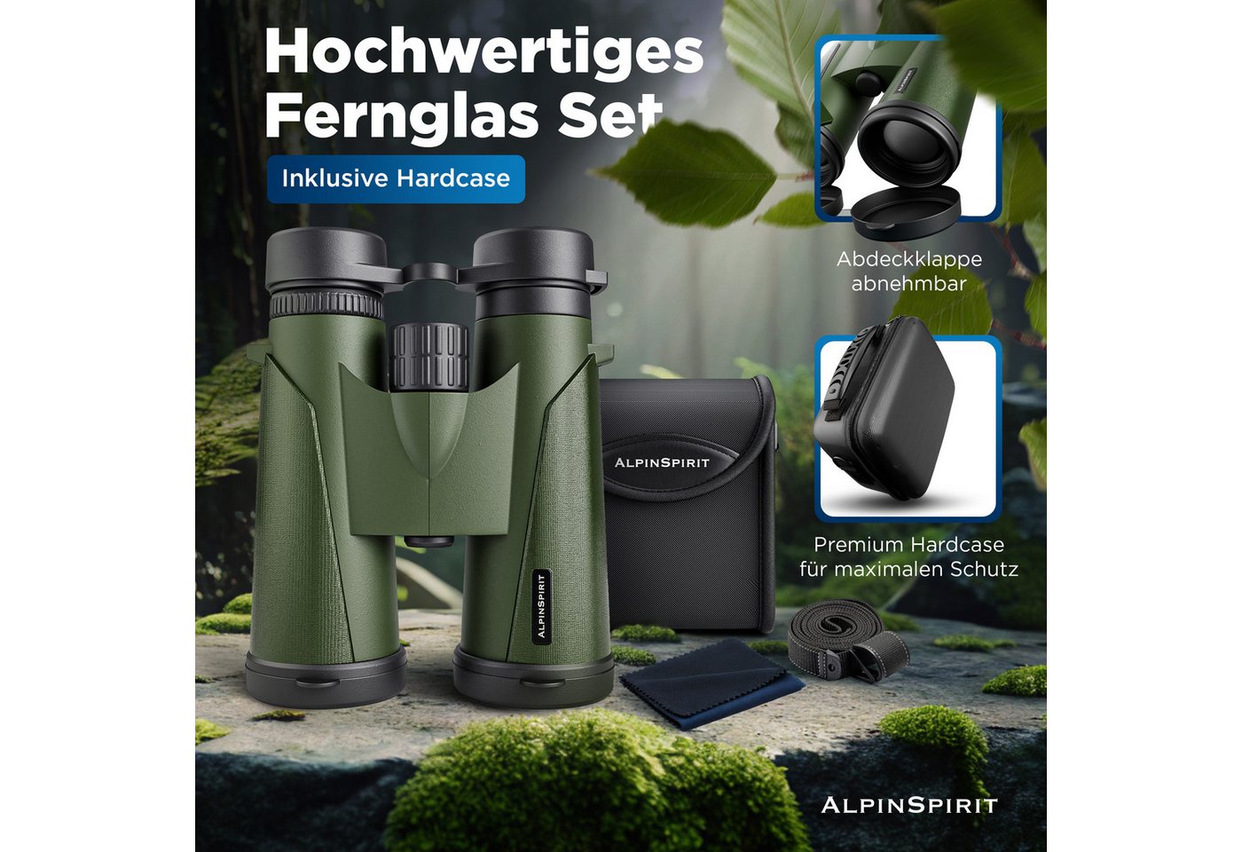 AlpinSpirit Fernglas 8x42 inkl. Tasche & Zubehör (Testsieger) – für Brillenträger Fernglas (8x42, Ideal für Sport, Reise, Freizeit - FMC & BAK4) Bild 5