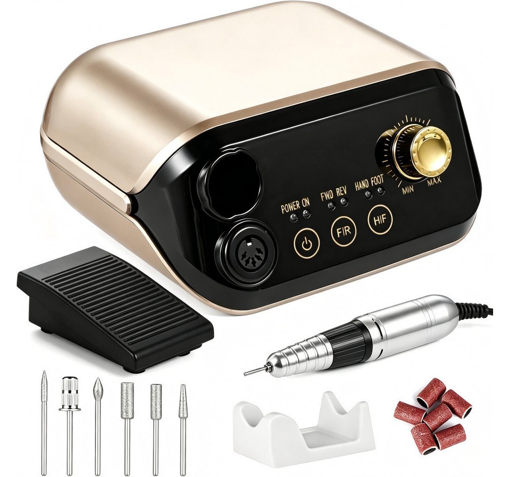ibettertec Maniküre-Pediküre-Set Elektrische Nagelfräser 35000 RPM, Nagelfeile Profi Nagelstudio Maniküre Pediküre Fräser Set, mit Fußpedal für Gel Acryl UV Gel Kunstnägel