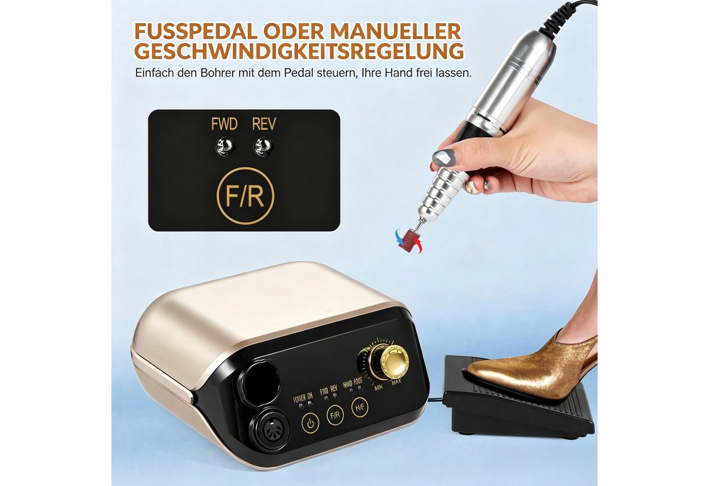 ibettertec Maniküre-Pediküre-Set Elektrische Nagelfräser 35000 RPM, Nagelfeile Profi Nagelstudio Maniküre Pediküre Fräser Set, mit Fußpedal für Gel Acryl UV Gel Kunstnägel Bild 2