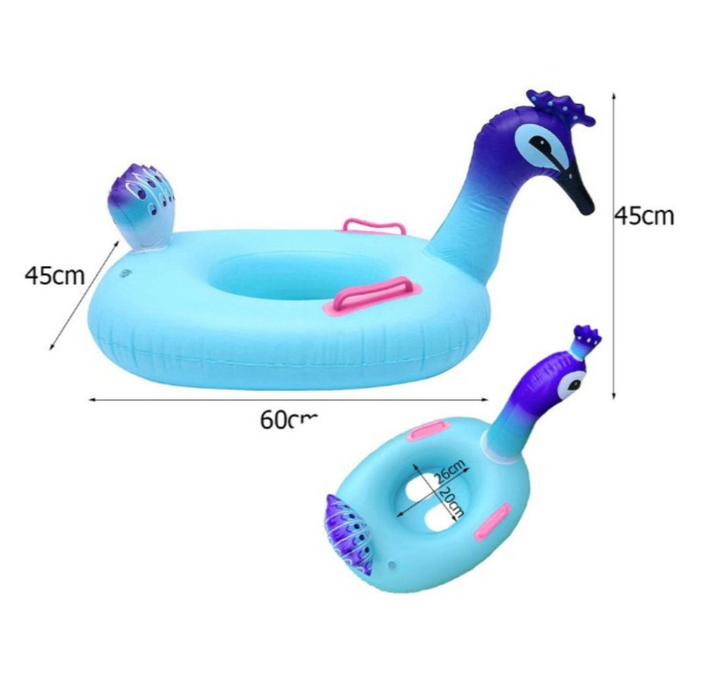 Da Meso Schwimmring Aufblasbarer Pfau Schwimmring für Kinder 60 cm Babyschwimmring mit Ha Bild 4