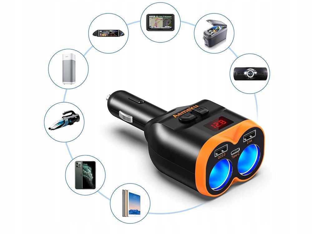 VERK GROUP 2-Fach KFZ Verteiler 12V 24V Zigarettenanzünder USB QC3.0 USB-C Auto-Adapter USB QC3.0 USB-C, 2 Steckdosen, USB-A & USB-C Bild 4