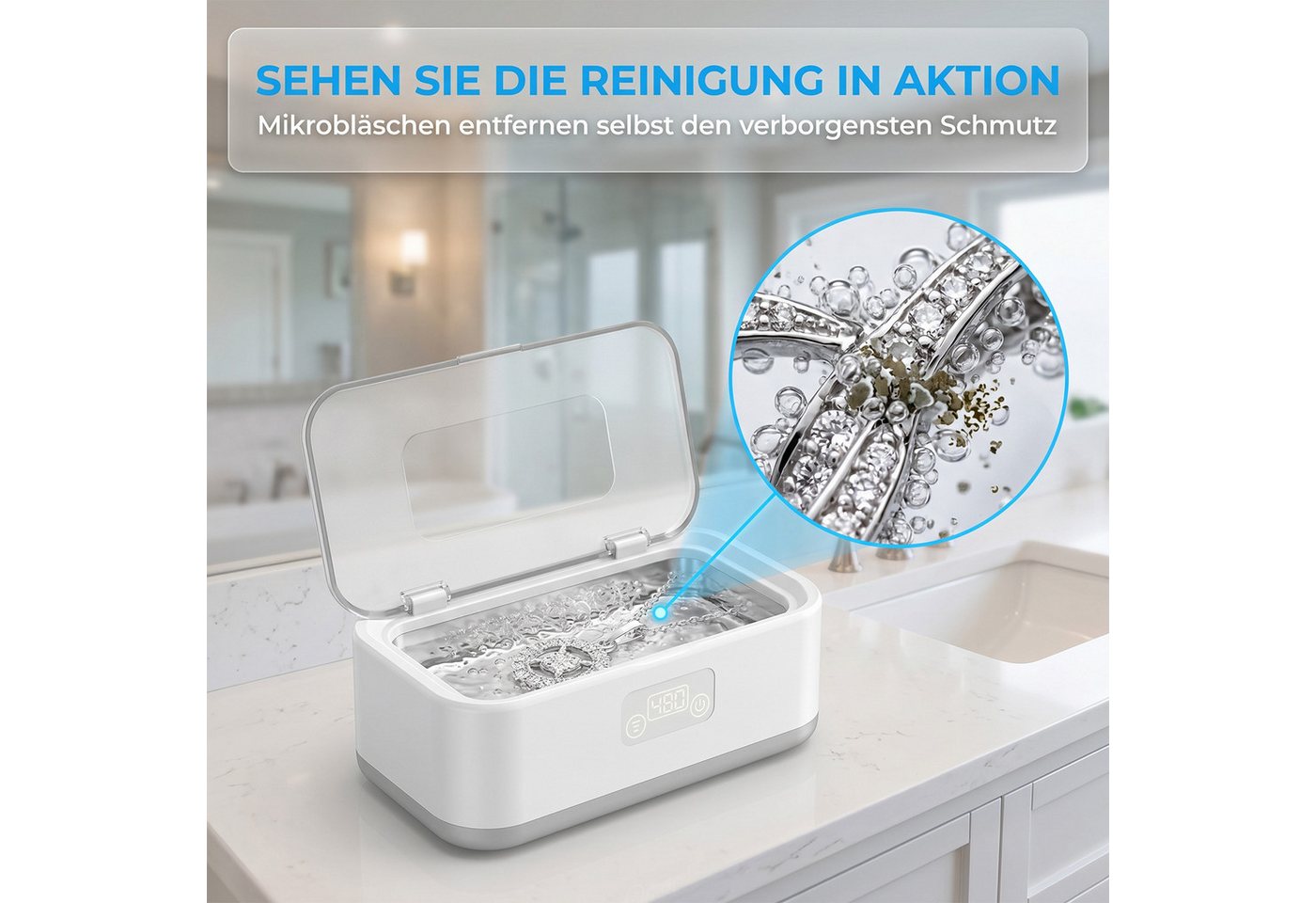 AKKEE Ultraschallreiniger 49 kHz Ultraschallreinigungsgerät 800ml Mit 5 Modi, Brillenreinigungsgerät