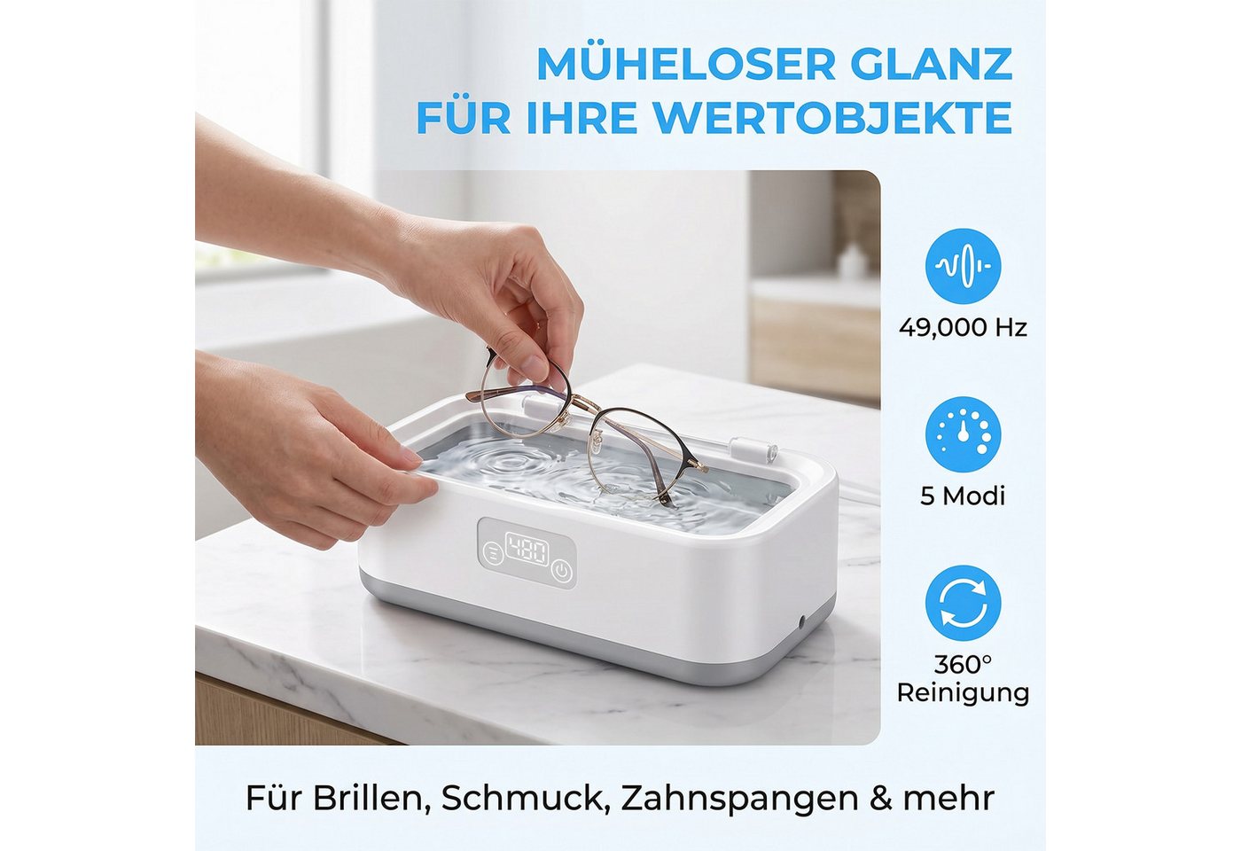 AKKEE Ultraschallreiniger 49 kHz Ultraschallreinigungsgerät 800ml Mit 5 Modi, Brillenreinigungsgerät Bild 4