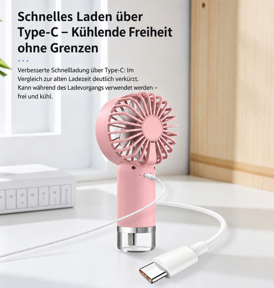 nsihing Handventilator Mini-Handventilator mit Sprühfunktion, glitzernder Handventilator, USB-betrieben, 3 Geschwindigkeitsstufen, tragbarer Handventilator Bild 3