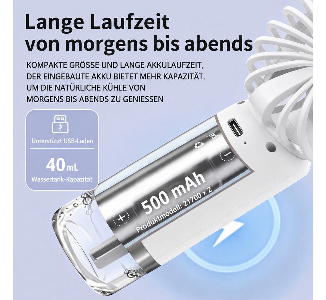 nsihing Handventilator Mini-Handventilator mit Sprühfunktion, glitzernder Handventilator, USB-betrieben, 3 Geschwindigkeitsstufen, tragbarer Handventilator Bild 4