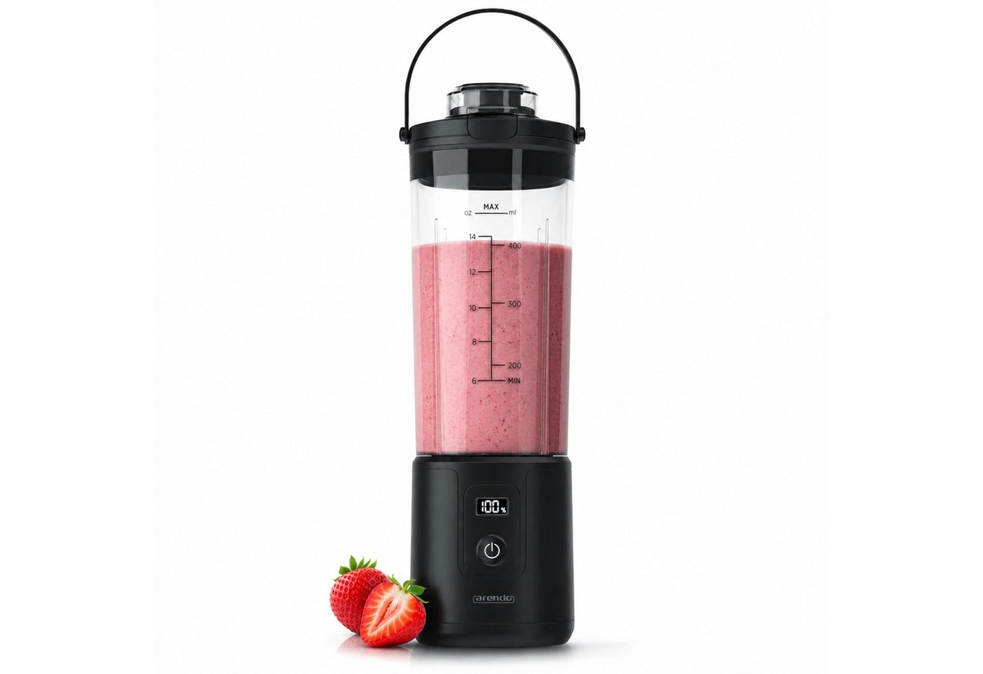 Arendo Smoothie-Maker Kabelloser Blender 450 ml, tragbarer Mixer, Mobiler mini Standmixer, 110 W, mit Tragegriff, 110 W, 0,45 l Trinkflasche, Edelstahlmesser