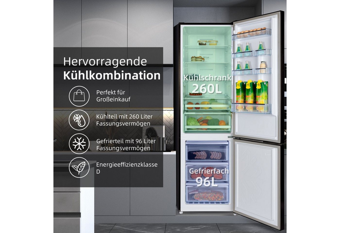 CHiQ Kühl-/Gefrierkombination FBM351NEI42, 200 cm hoch, 59.5 cm breit, 196KWh/J, Digitalanzeige, Intelligente Temperaturregelung Bild 3