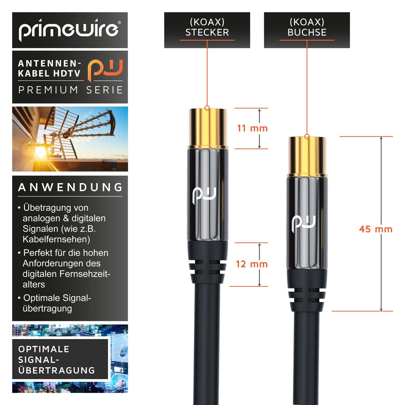 Primewire TV-Kabel, Koax, RF, IEC (1500 cm), HDTV Antennenkabel, 4-fach Schirmung, 75 Ohm, 135dB - 15m Bild 3