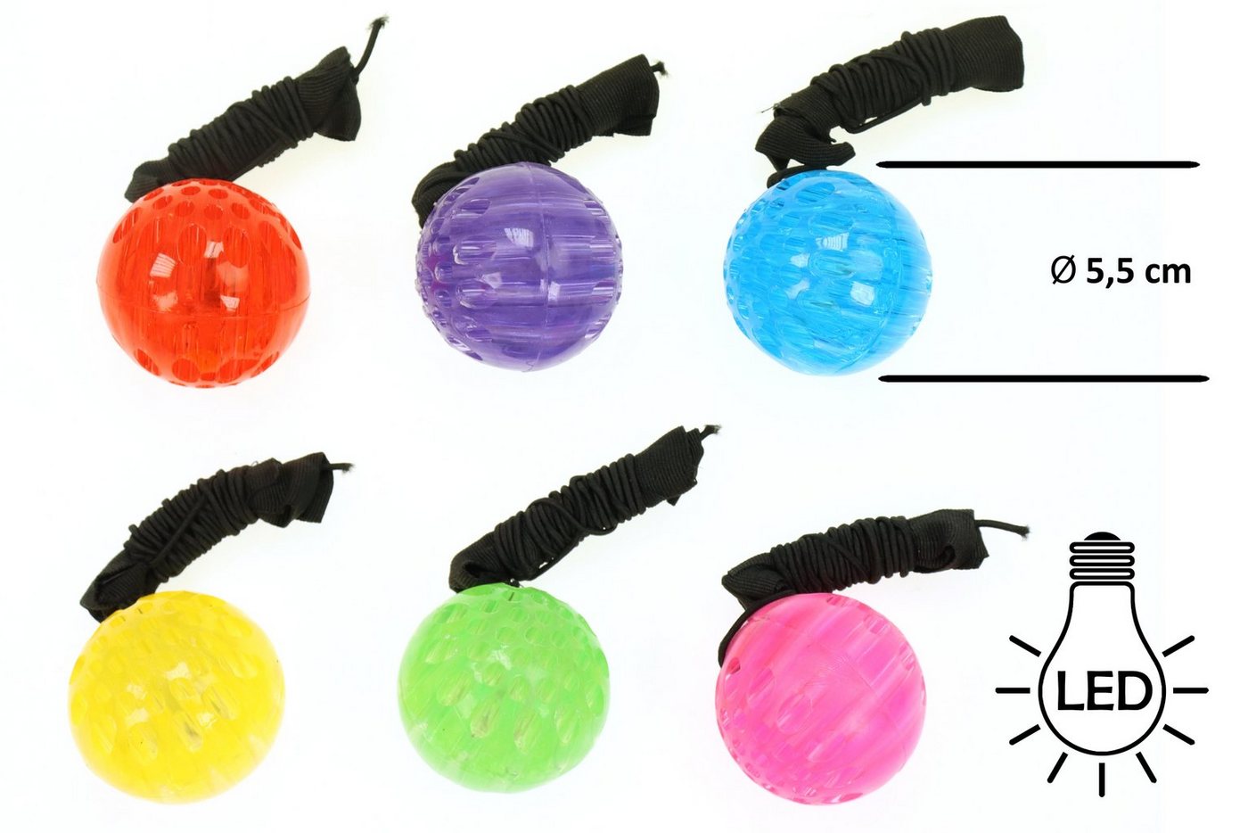 Spielball 6er Set Springball/Returnball/Flummi "Neon" Armband&Schnur Ø5,5cm blinkt und leuchtet (6-St) Bild 4