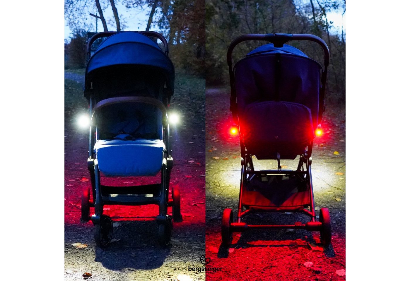 bergsteiger LED Kinderwagenlampe Kinderwagen Licht aufladbar, USB Akku-Betrieb, 2 LED Lichter Bild 5