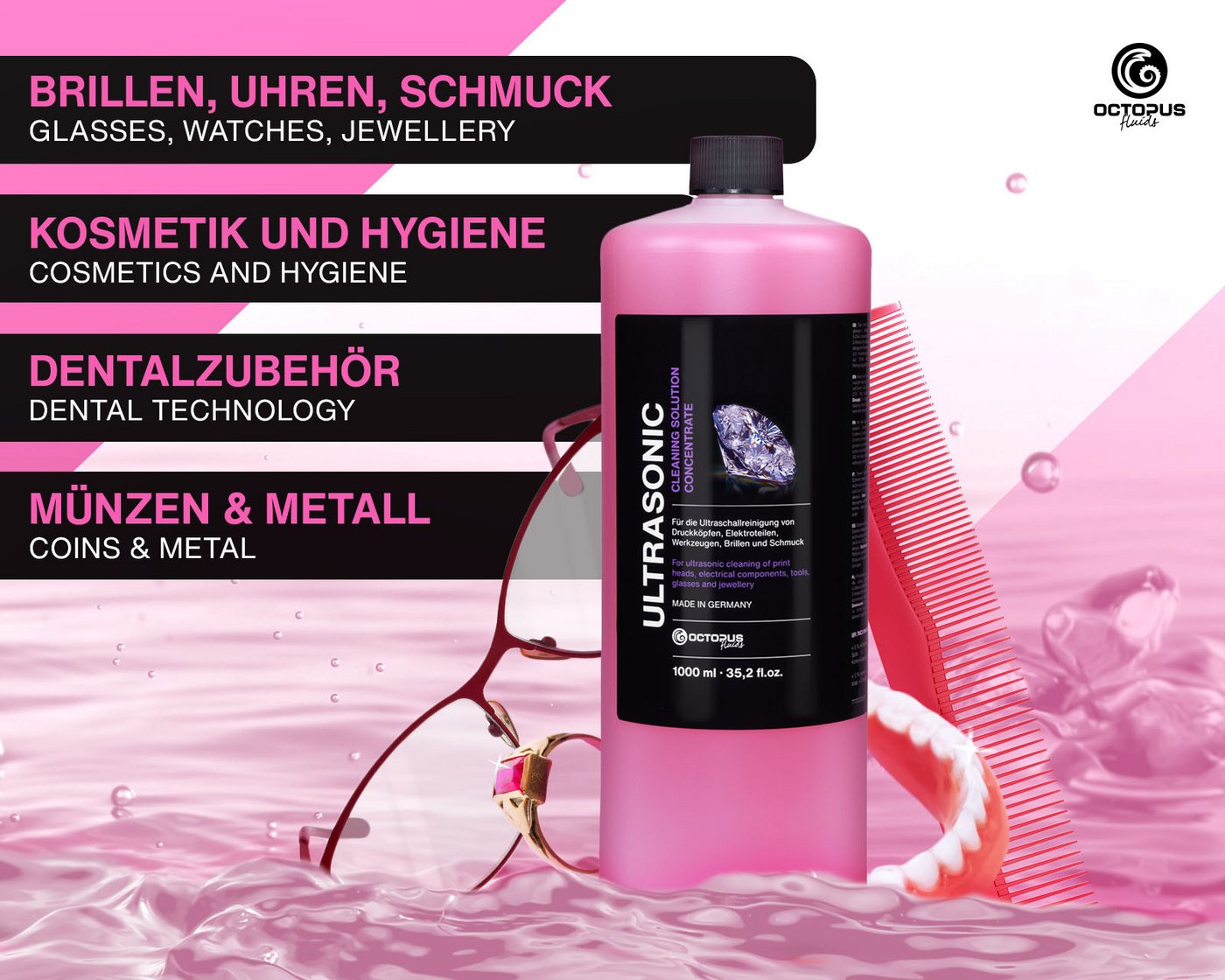 OCTOPUS Fluids Ultraschallreiniger Ultraschall Spezialreinigungskonzentrat Amethyst, 250 ml Made in Germany Bild 3