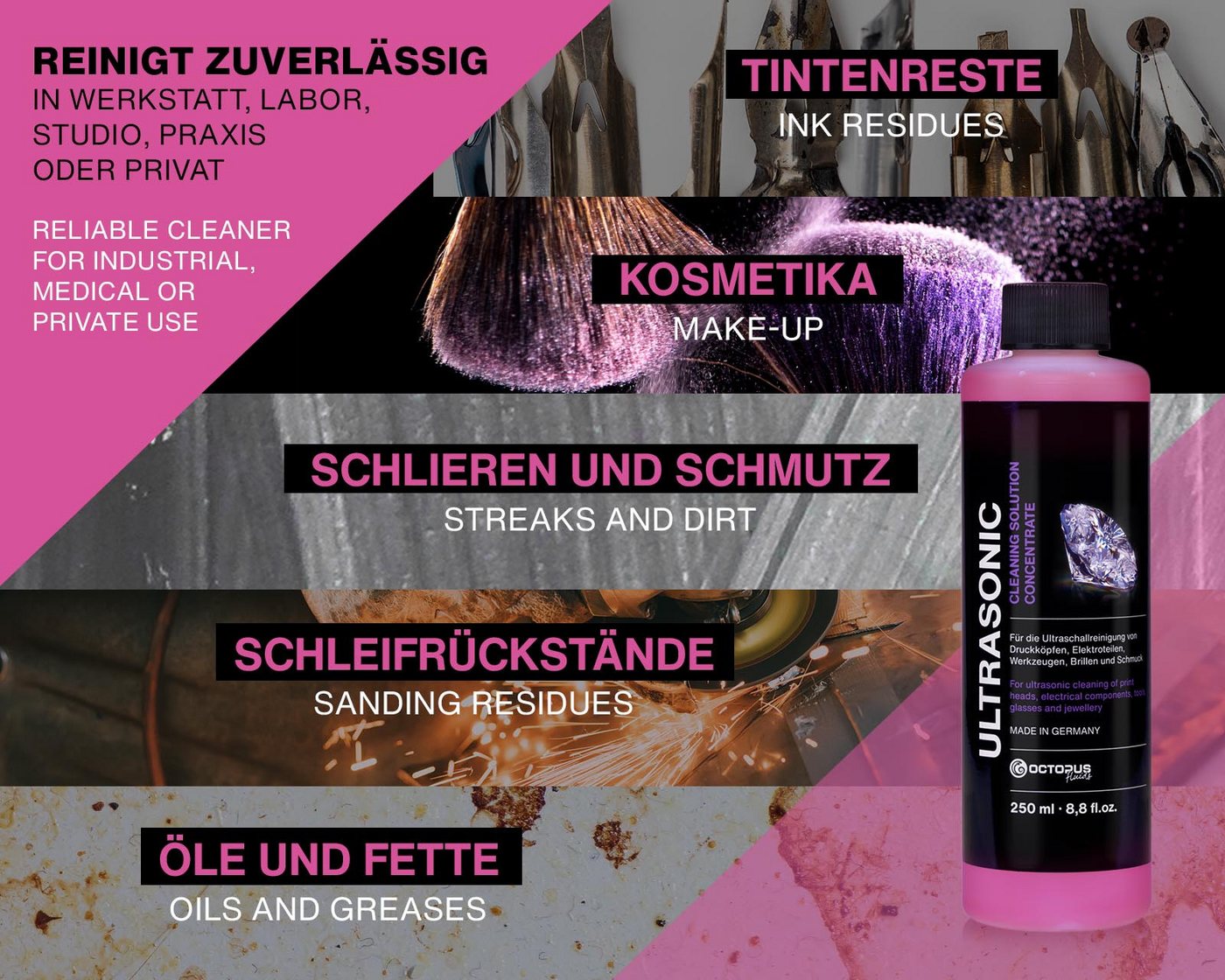 OCTOPUS Fluids Ultraschallreiniger Ultraschall Spezialreinigungskonzentrat Amethyst, 250 ml Made in Germany Bild 4