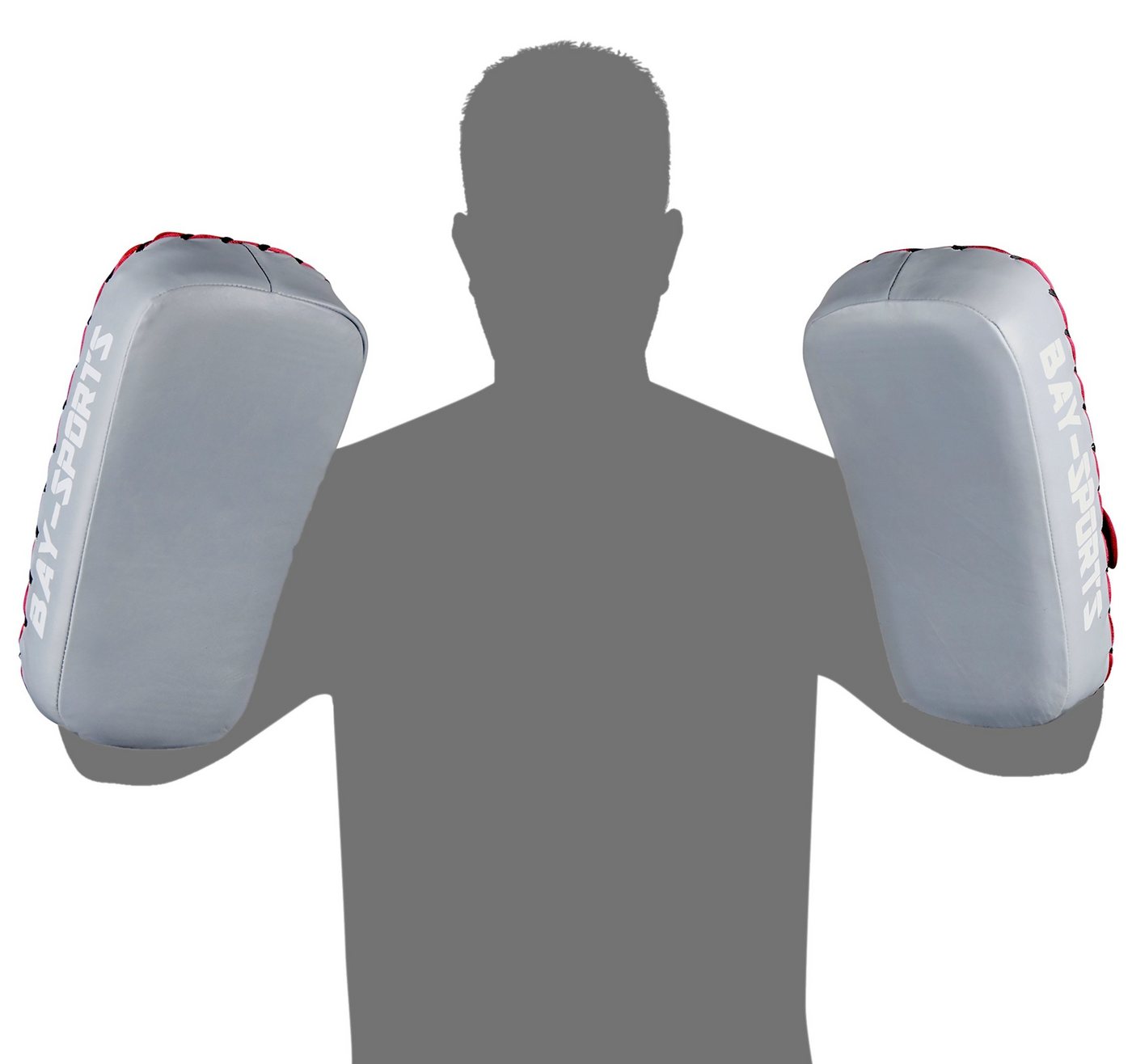 BAY-Sports Schlagpolster Leder Smart Thai Pad Schlagkissen Arm Mitt Pratzen Thaiboxen Kickboxen, Rinderleder, 35 cm, grau/weinrot Bild 3