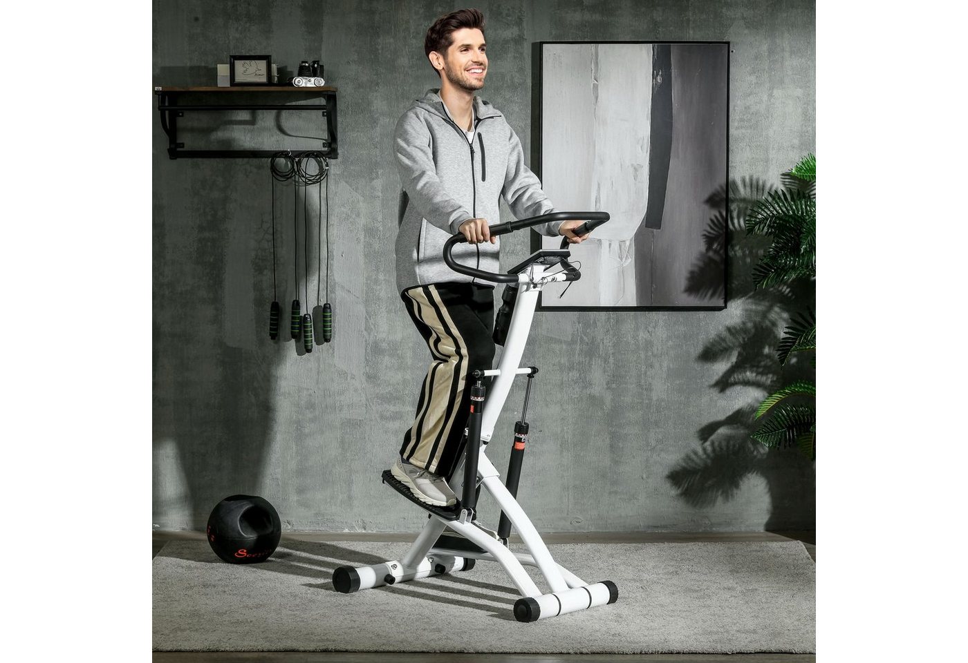 SPORTNOW Stepper mit Handgriff, Fitness Heimtrainer mit LCD-Bildschirm Schwarz+Silber (Set, 1-tlg., Heimtrainer mit 12 Widerstandsstufen für Zuhause), 80L x 61B x 134H cm Bild 4