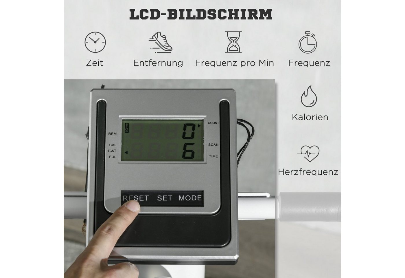 SPORTNOW Stepper mit Handgriff, Fitness Heimtrainer mit LCD-Bildschirm Schwarz+Silber (Set, 1-tlg., Heimtrainer mit 12 Widerstandsstufen für Zuhause), 80L x 61B x 134H cm Bild 5