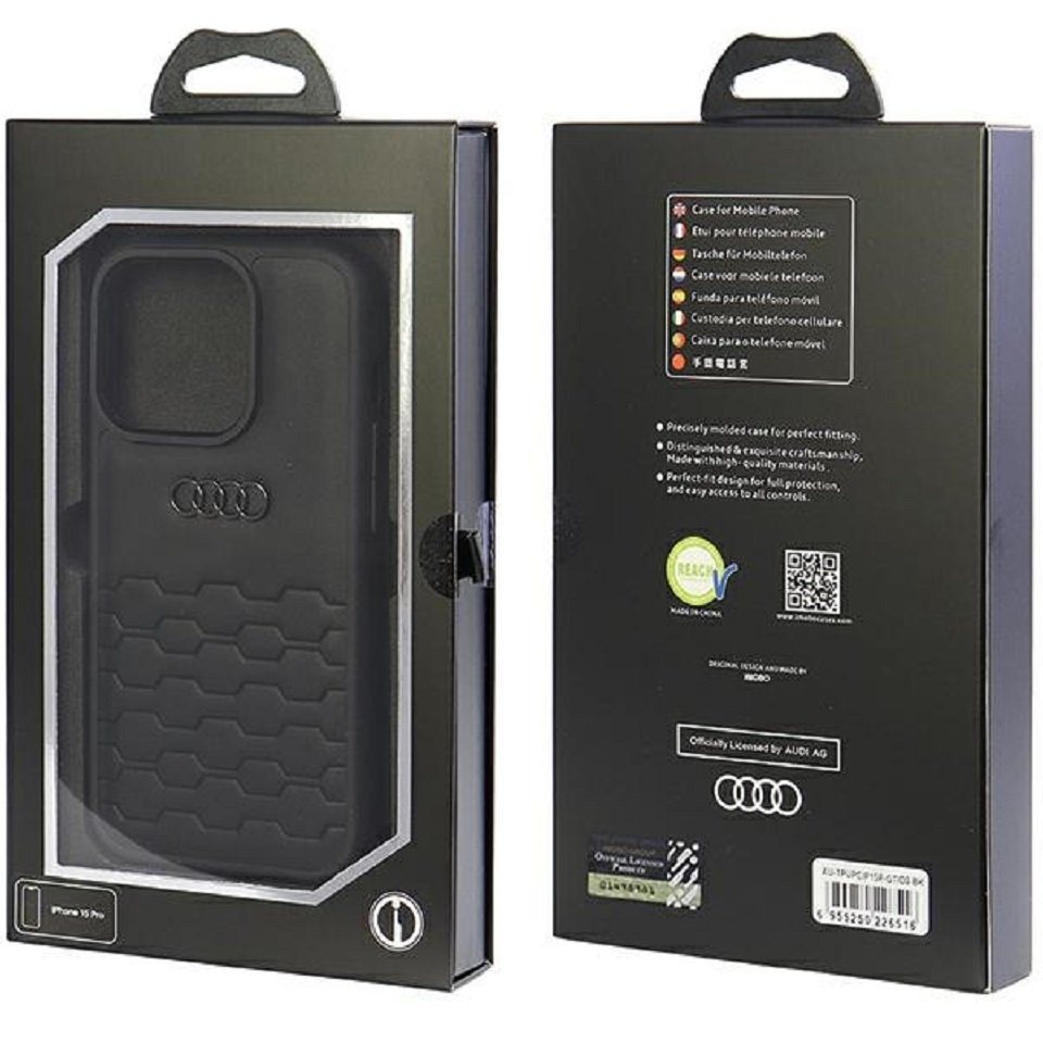 Audi Handyhülle Case iPhone 15 Pro Serie GT schwarz Kunstleder Logo 6,1 Zoll, Kantenschutz Bild 3