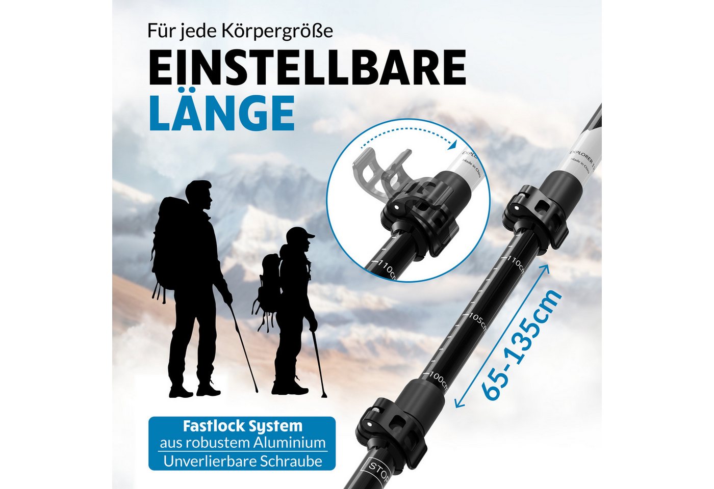 Terra Peak Wanderstöcke Explorer Pro 135 (inklusive Mikrofaserhandtuch und 4 zusätzliche Aufsätze), Ergonomische EVA-Griffe Bild 4