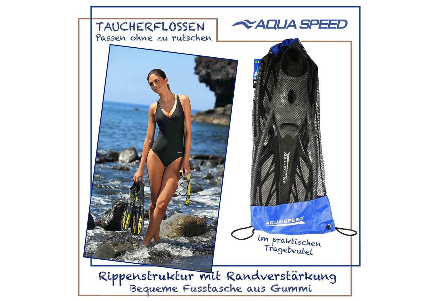 Aqua Speed Flosse INOX – Reisetauglich & ultrabequem Größe 42/43 (Dynamische Flossen mit optimaler Kraftübertragung im Wasser), Sicherer Halt – Kein Verrutschen auch bei Wellengang Bild 3