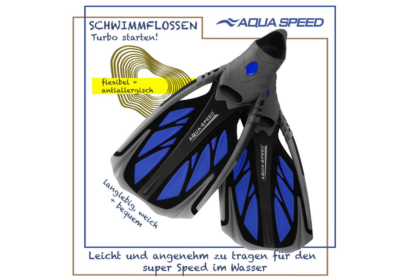 Aqua Speed Flosse INOX – Reisetauglich & ultrabequem Größe 42/43 (Dynamische Flossen mit optimaler Kraftübertragung im Wasser), Sicherer Halt – Kein Verrutschen auch bei Wellengang Bild 4