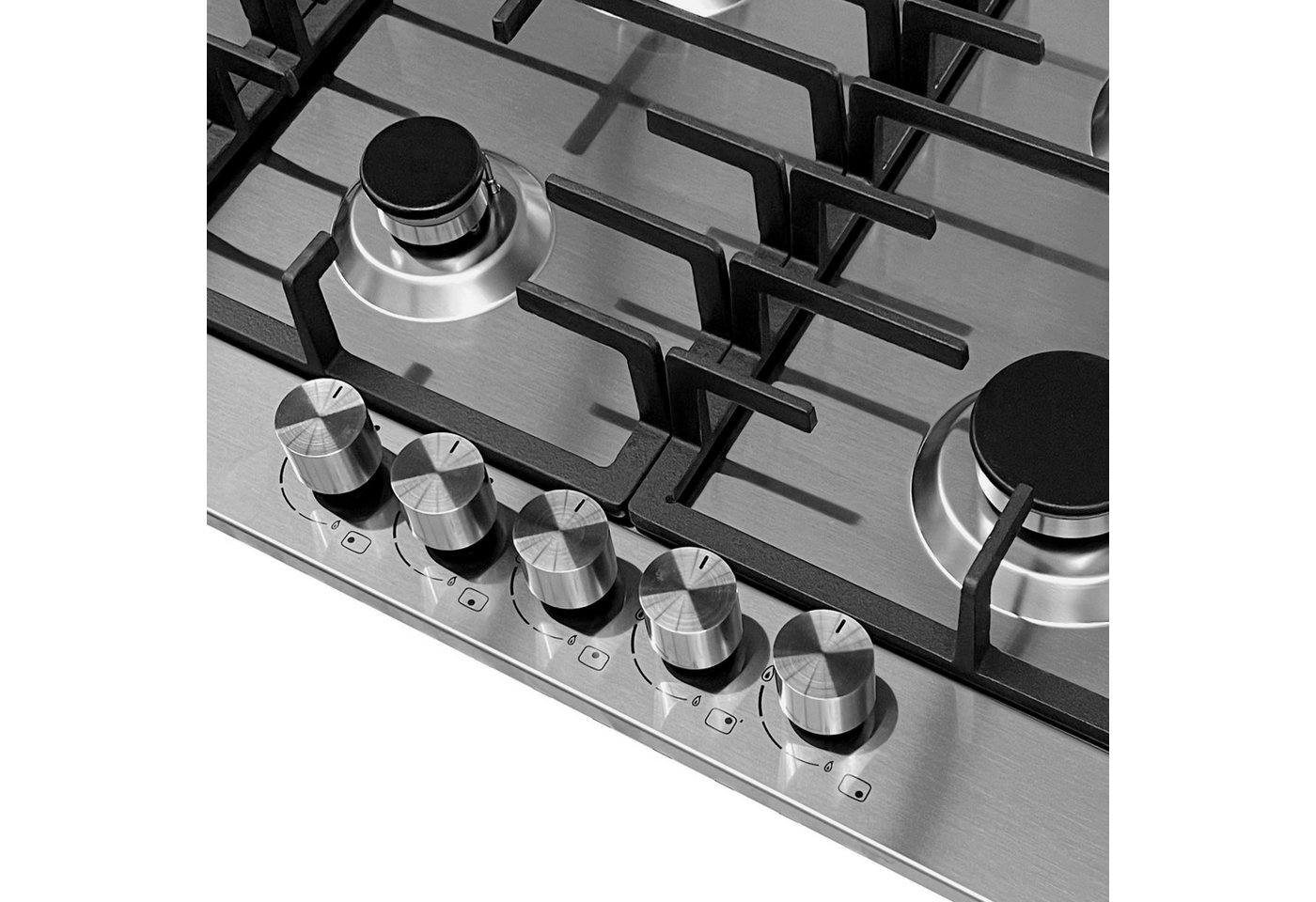 GURARI Gas-Kochfeld GCH FG 905 VPGL WOK Adapter+Kaffeadapter, 90 cm, Edelstahl, 4,0 KW WOK, 5 Gasbrenner,Erdgas, FL.Gas