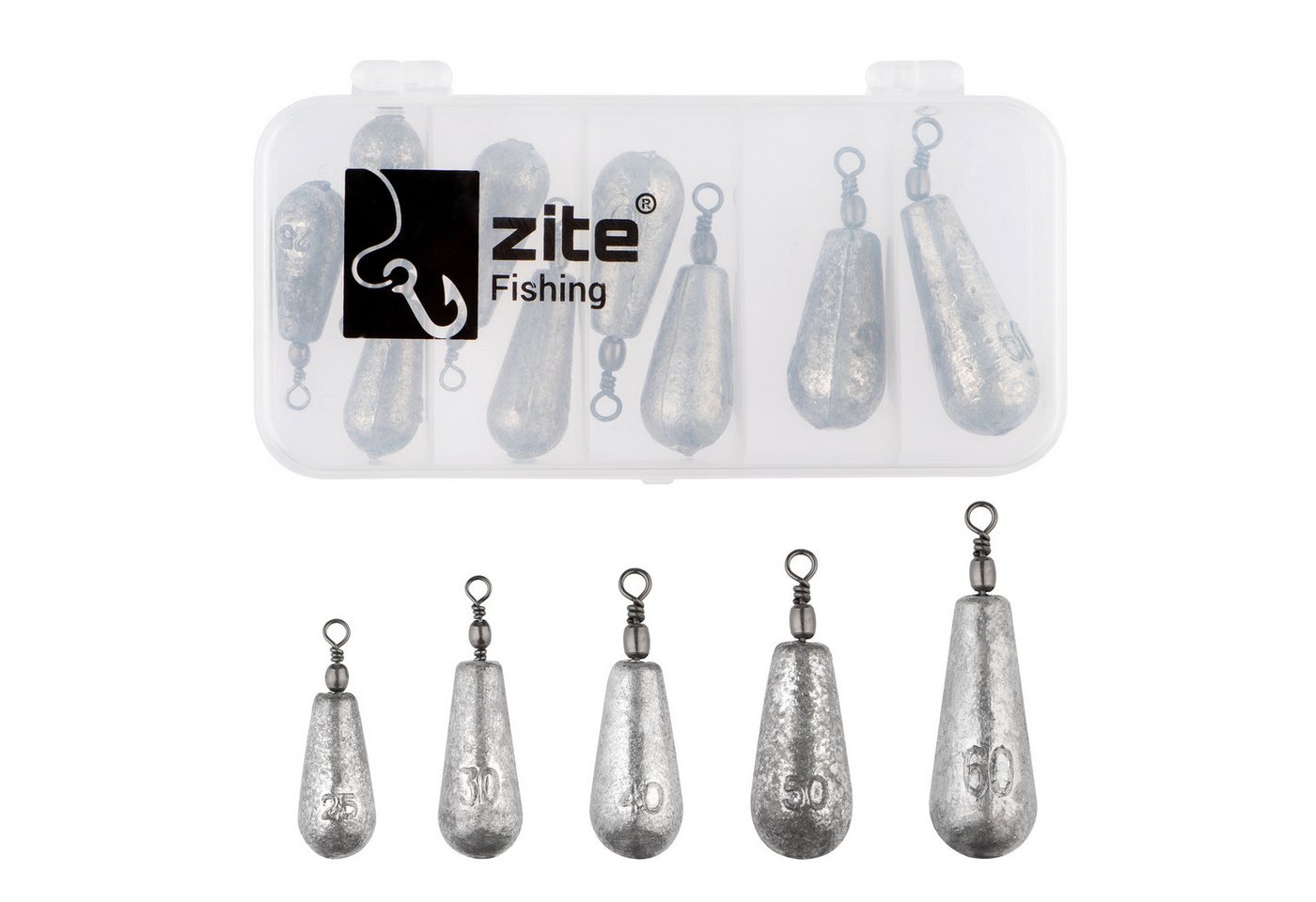 Zite Birnenblei 14tlg. Set Grundblei 25g-60g Tropfenblei Angeln Süß- & Salzwasser