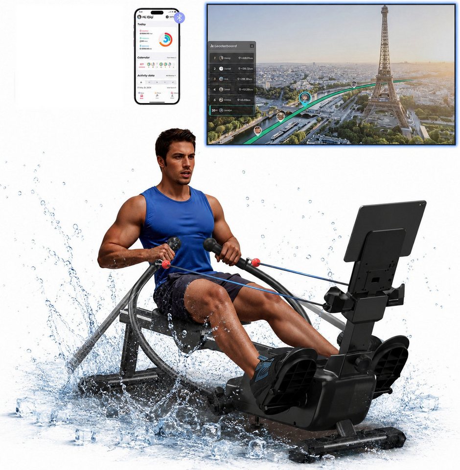 MERACH Rudergerät Magnet-Rudergerät, innovatives Doppel-Paddel für echtes Rudergefühl (16 Widerstandsstufen bis 36 kg, leise, LCD-Display, Tablet-Halter, mit Interaktiver APP und Kurse, Bluetooth, Kinomap Kompatibel), 7 adaptive Trainingsmodi, Ergonomischer Sitz, Echtes Rudererlebnis Bild 4