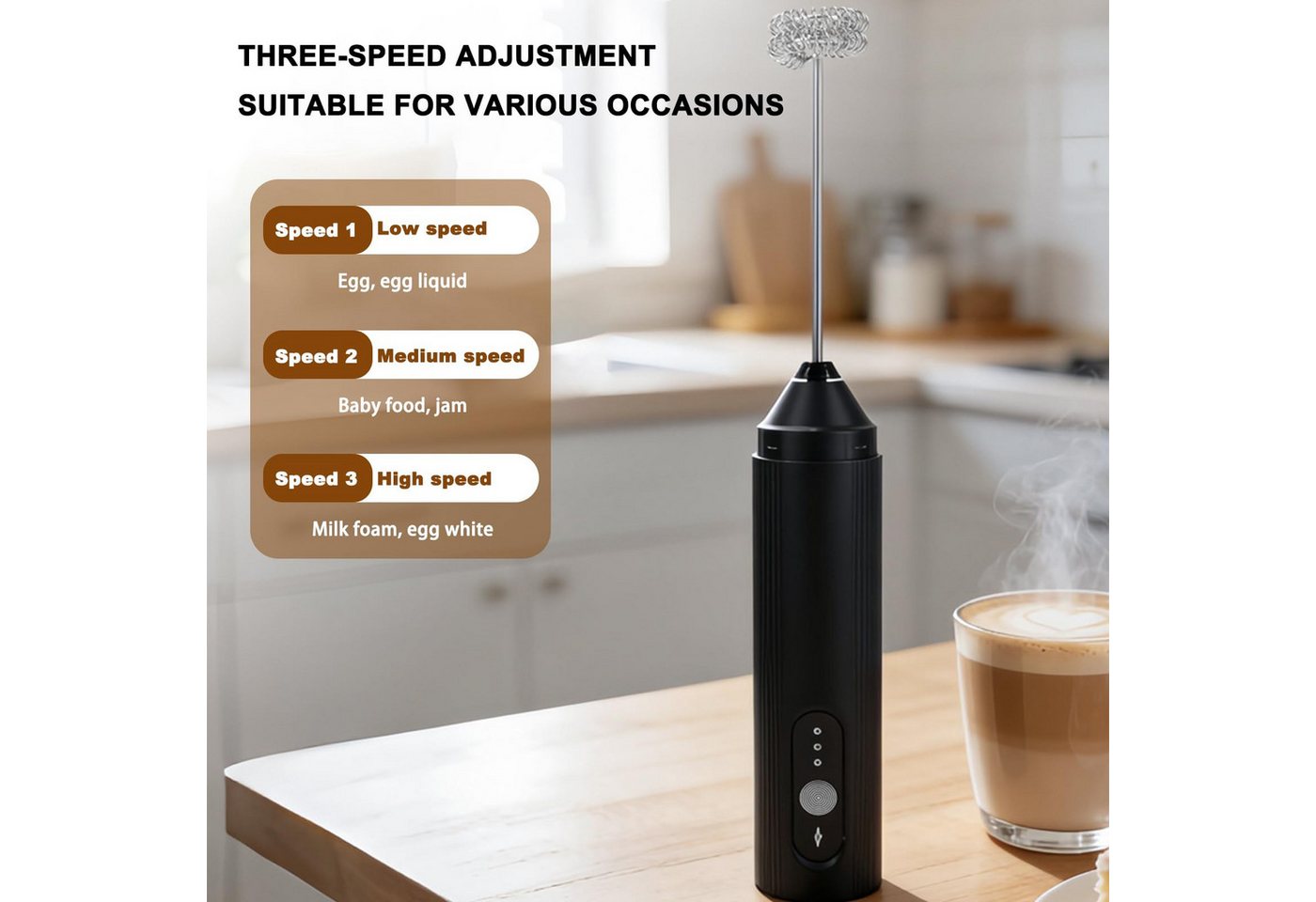 Forrlite Milchaufschäumer Milchaufschäumer Stab/Milchschäumer Elektrisch tragbarer mit Standfuß, Kaffeebesen batteriebetriebener für Latte, Matcha-Tee, Cappuccino Bild 4