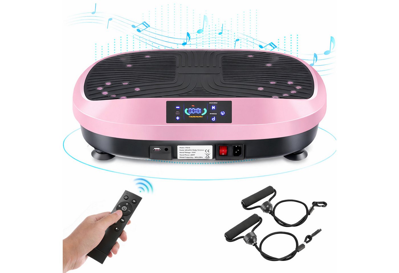 WILGOON Vibrationsplatte Multifunktionaler Vibrationsplatte mit Bluetooth-Musik,6 Programmen, 200 W, 120 Intensitätsstufen, Rüttelplatte Sport für zuhause, 3D Schwingung, inkl. Trainingsbänder