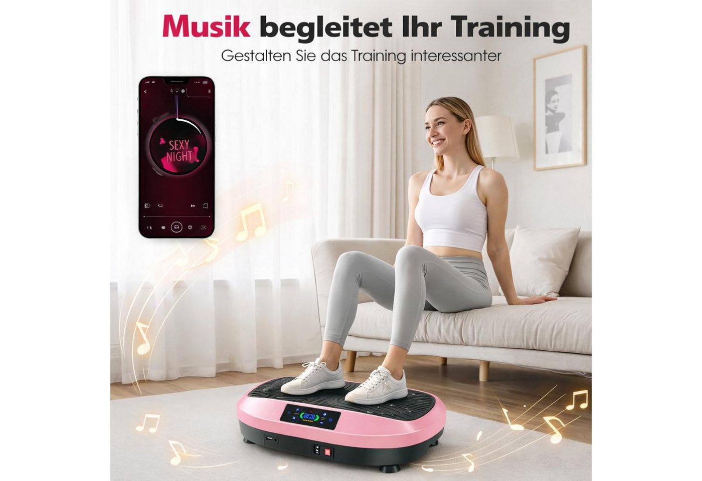 WILGOON Vibrationsplatte Multifunktionaler Vibrationsplatte mit Bluetooth-Musik,6 Programmen, 200 W, 120 Intensitätsstufen, Rüttelplatte Sport für zuhause, 3D Schwingung, inkl. Trainingsbänder Bild 2