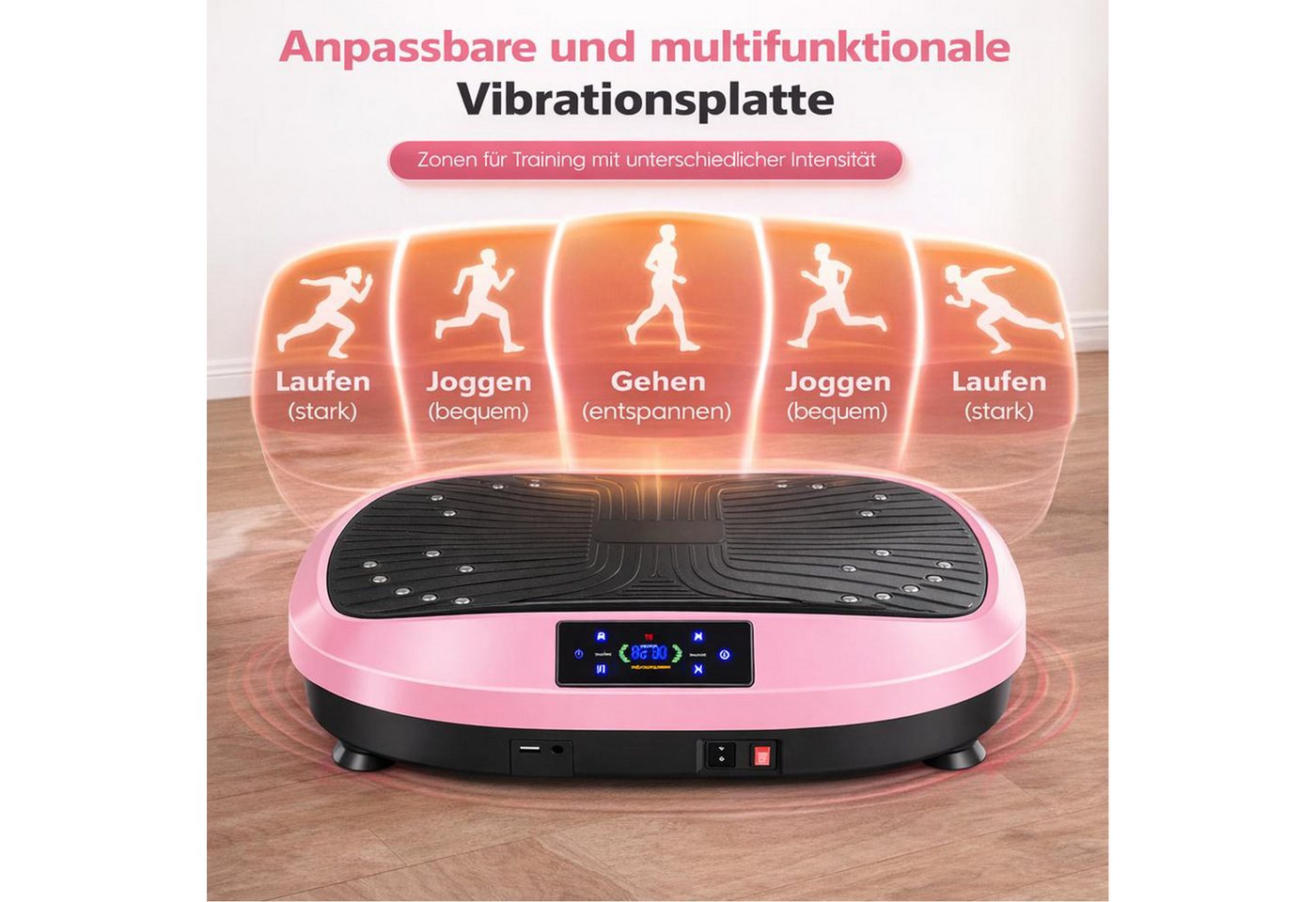 WILGOON Vibrationsplatte Multifunktionaler Vibrationsplatte mit Bluetooth-Musik,6 Programmen, 200 W, 120 Intensitätsstufen, Rüttelplatte Sport für zuhause, 3D Schwingung, inkl. Trainingsbänder Bild 4