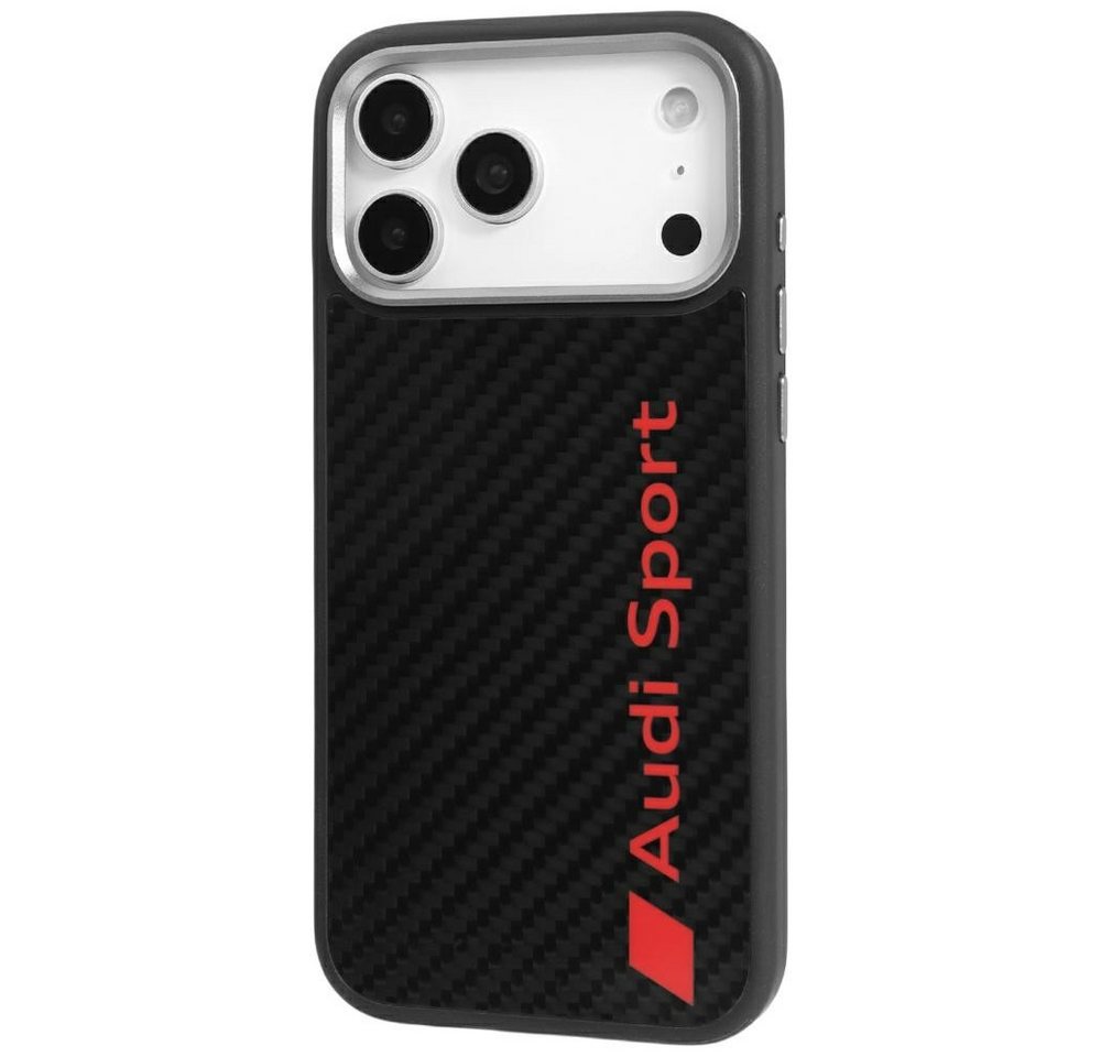 Audi Handyhülle iPhone 17 Pro Max Carbonfaser R8 MagSafe schwarz rot Logo 6,9 Zoll, Kantenschutz