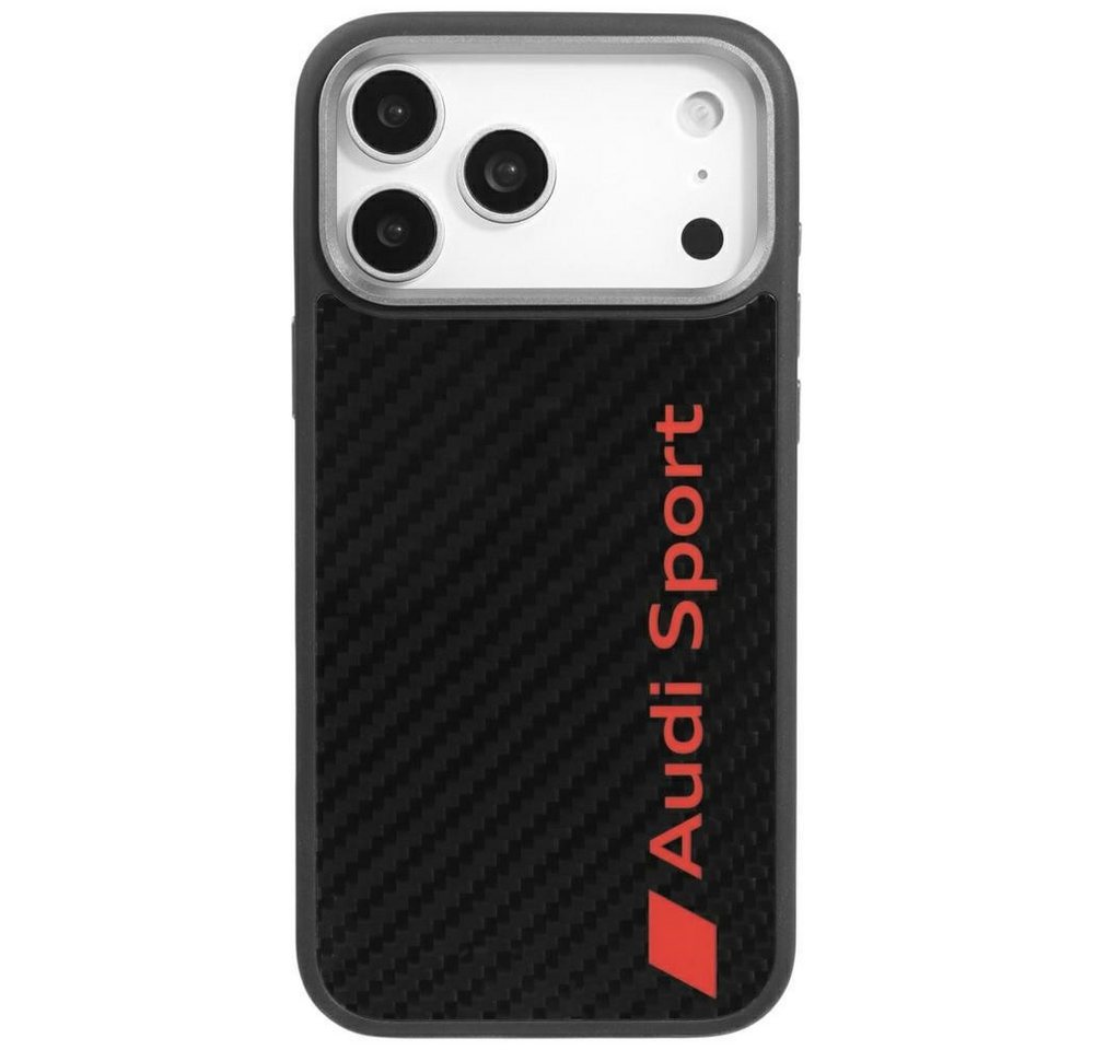 Audi Handyhülle iPhone 17 Pro Max Carbonfaser R8 MagSafe schwarz rot Logo 6,9 Zoll, Kantenschutz Bild 3