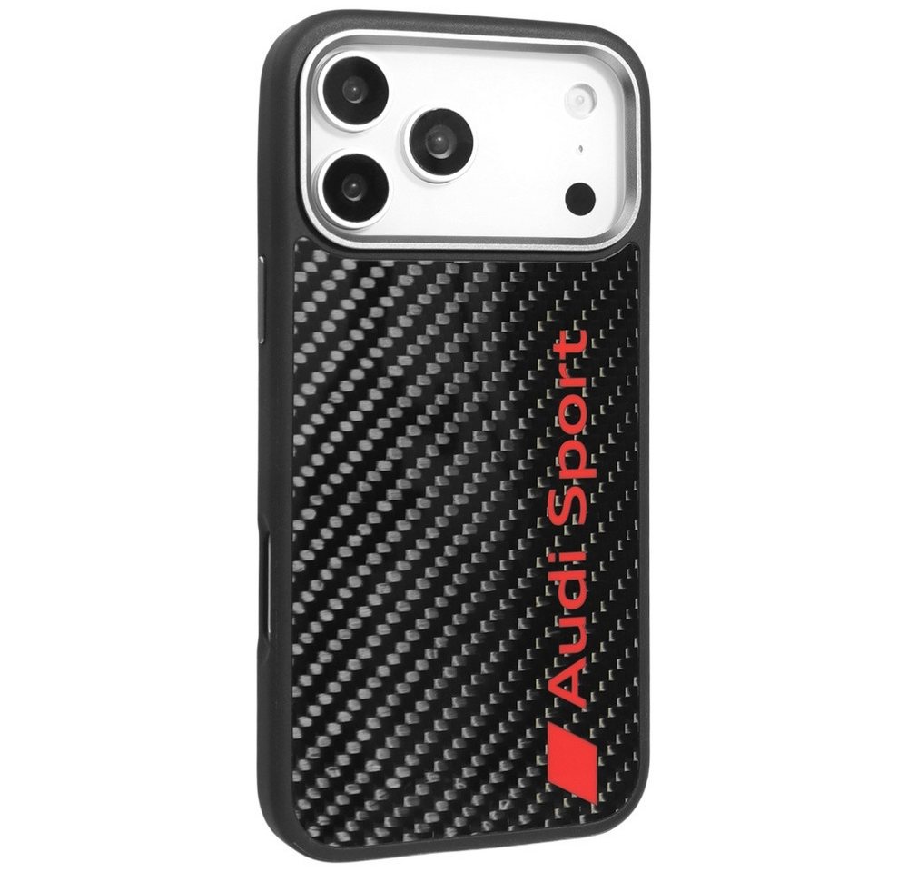 Audi Handyhülle iPhone 17 Pro Max Carbonfaser R8 MagSafe schwarz rot Logo 6,9 Zoll, Kantenschutz Bild 5