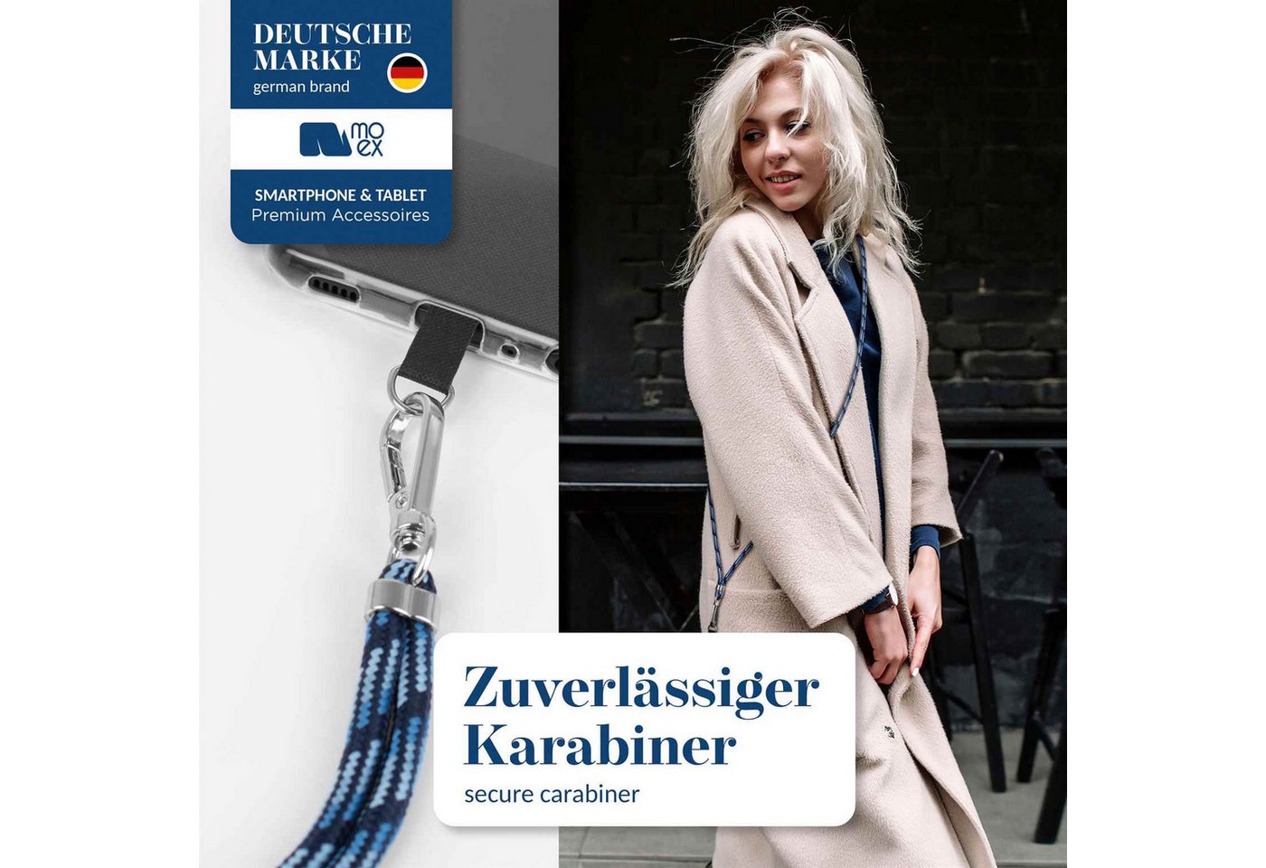 moex Handykette für Google Pixel 8 Pro Handyband ohne Hülle Unleash Blau 6,7 Zoll, Umhängeband mit Karabiner Handy Kette zum Umhängen Band abnehmbar Bild 5