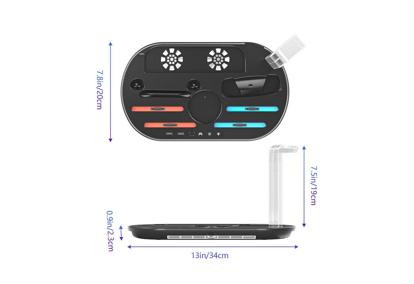 Wigento Für Nintendo Switch 2 RGB Licht Ladestation mit Kühlung Ablage Schwarz Stromadapter Bild 2