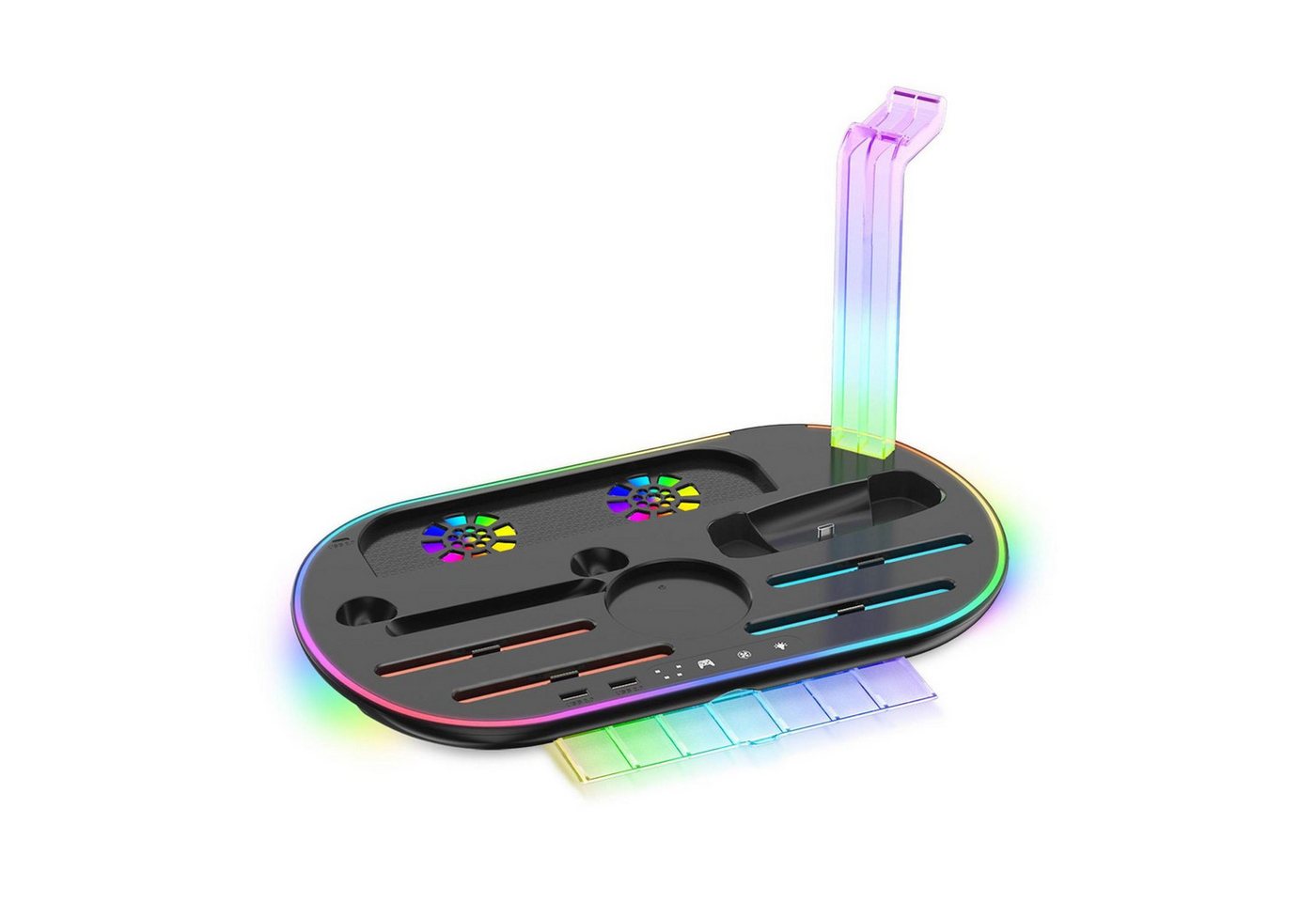 Wigento Für Nintendo Switch 2 RGB Licht Ladestation mit Kühlung Ablage Schwarz Stromadapter Bild 3