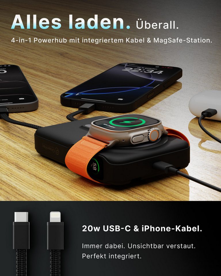 GreenHec MagSafe Powerbank iPhone 17 16 15 14 13 12 11 Magnet Wireless 10000mAh Powerbank GreenHec MagStand Ultra Powerbank A 10000 mAh (1.5 V), Pro Max Air Stand 15w Fast Induktives Laden Plus Akku Batterie Ständer Bild 5
